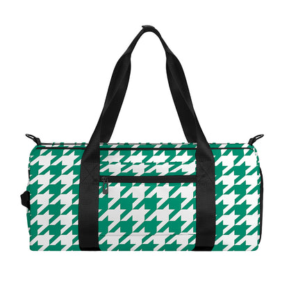 Jungle Green And White Houndstooth Print Gym Bag
