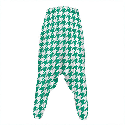 Jungle Green And White Houndstooth Print Hammer Pants