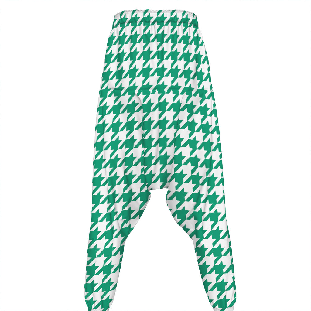 Jungle Green And White Houndstooth Print Hammer Pants