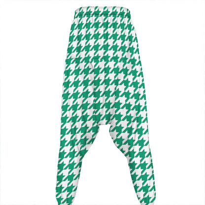 Jungle Green And White Houndstooth Print Hammer Pants
