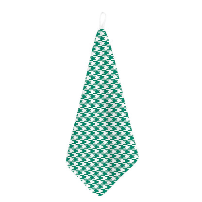 Jungle Green And White Houndstooth Print Hand Towel
