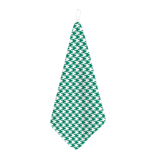 Jungle Green And White Houndstooth Print Hand Towel
