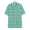 Jungle Green And White Houndstooth Print Hawaiian Shirt