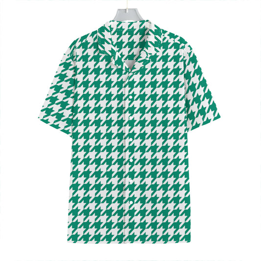 Jungle Green And White Houndstooth Print Hawaiian Shirt
