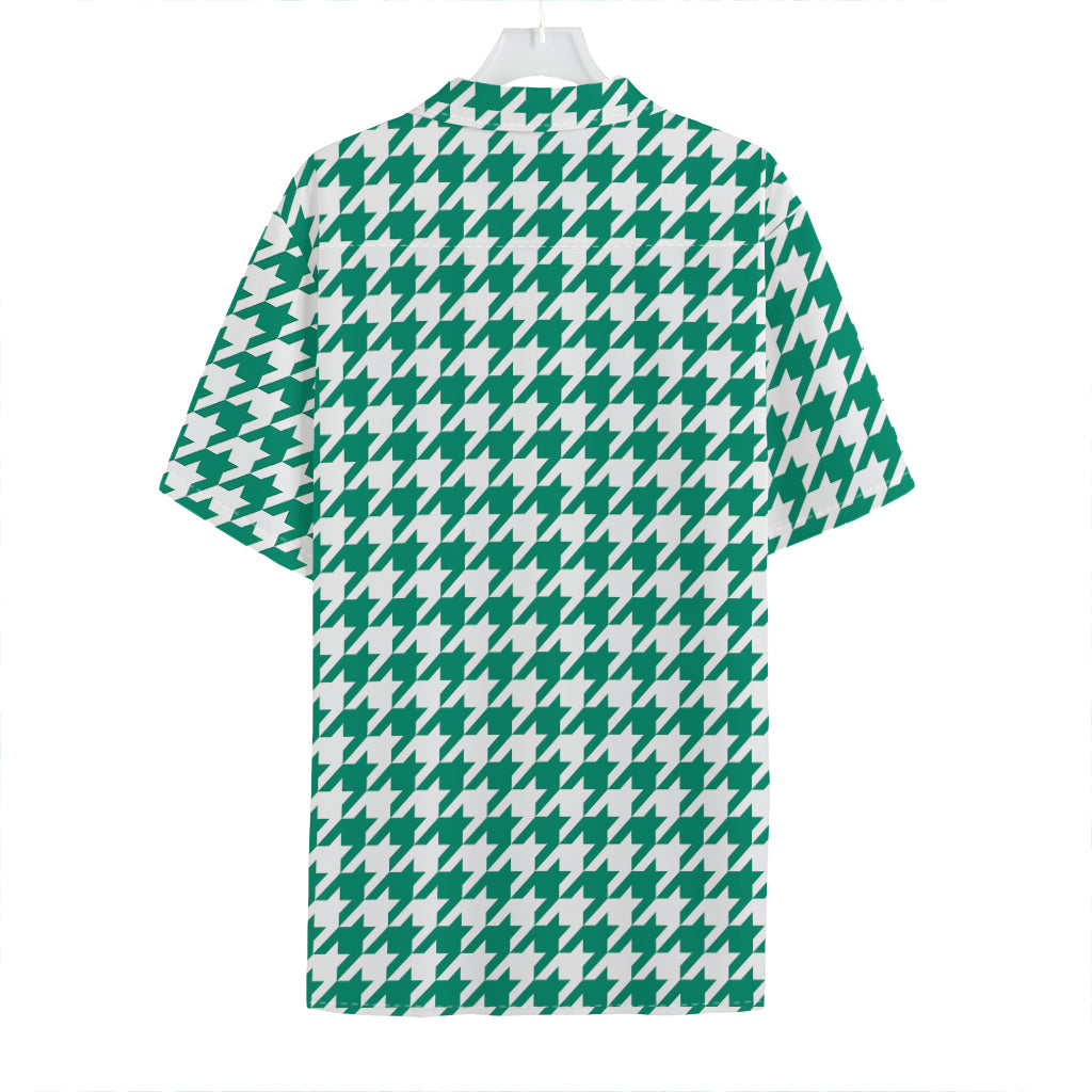 Jungle Green And White Houndstooth Print Hawaiian Shirt