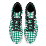 Jungle Green And White Houndstooth Print High Top Leather Sneakers
