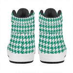 Jungle Green And White Houndstooth Print High Top Leather Sneakers