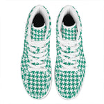 Jungle Green And White Houndstooth Print High Top Leather Sneakers