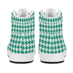 Jungle Green And White Houndstooth Print High Top Leather Sneakers