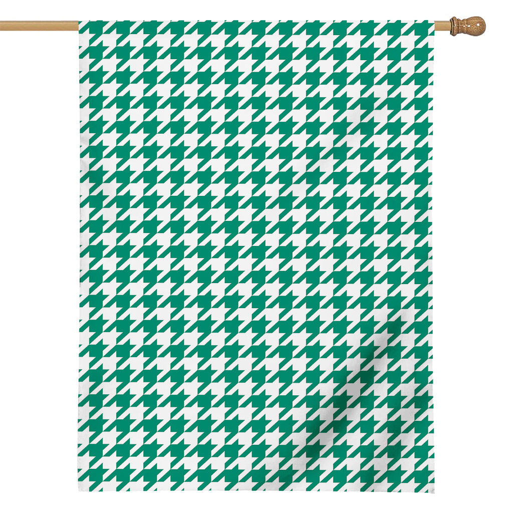 Jungle Green And White Houndstooth Print House Flag