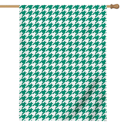 Jungle Green And White Houndstooth Print House Flag