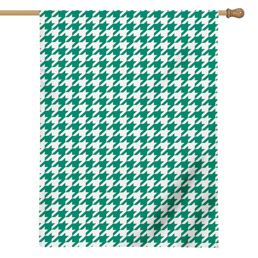 Jungle Green And White Houndstooth Print House Flag