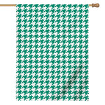 Jungle Green And White Houndstooth Print House Flag