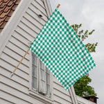 Jungle Green And White Houndstooth Print House Flag