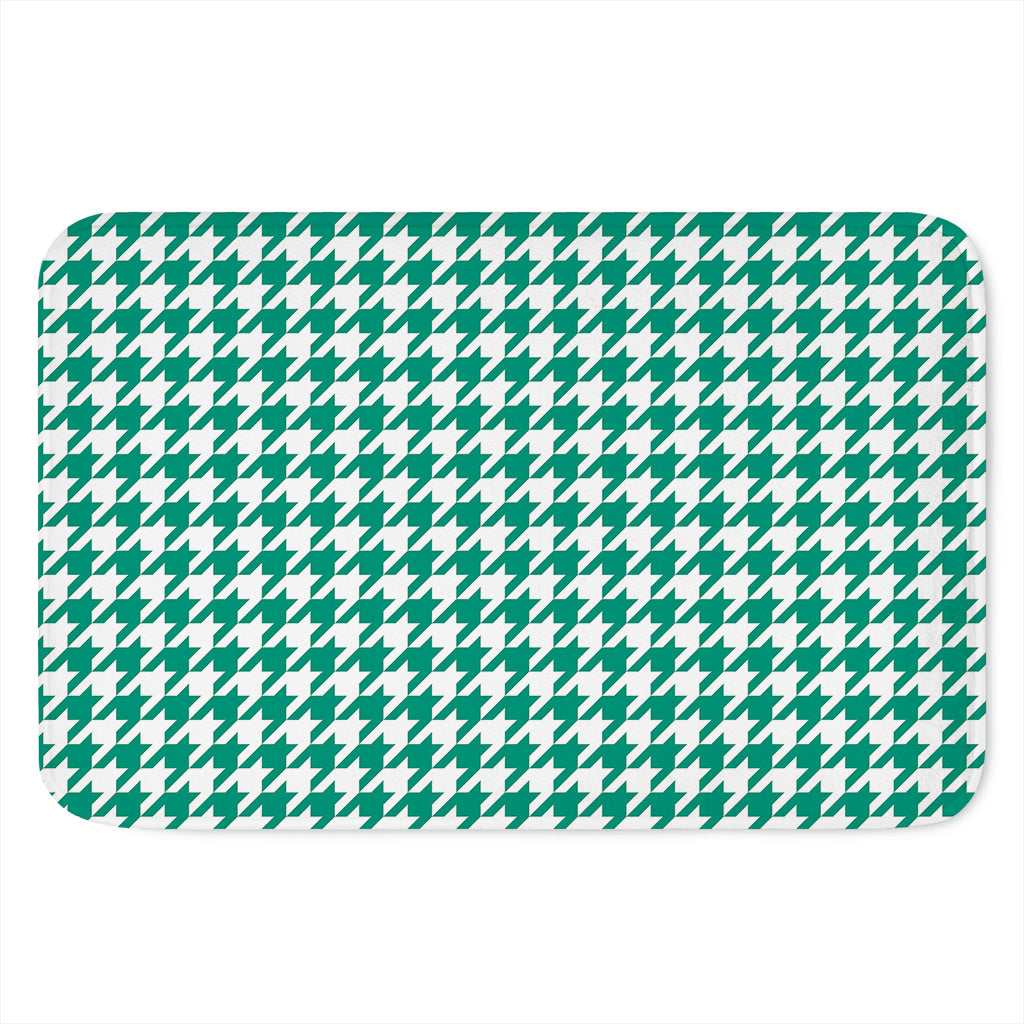 Jungle Green And White Houndstooth Print Indoor Door Mat