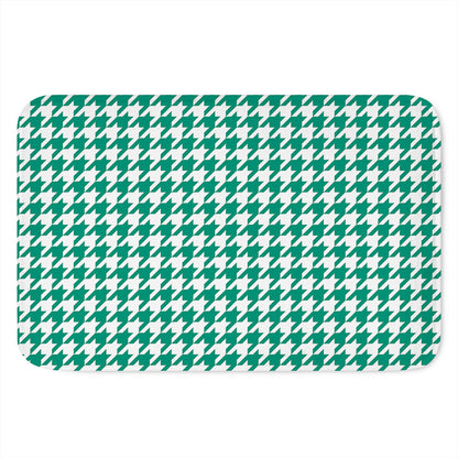 Jungle Green And White Houndstooth Print Indoor Door Mat