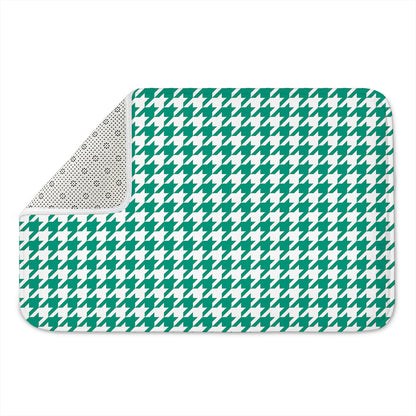 Jungle Green And White Houndstooth Print Indoor Door Mat