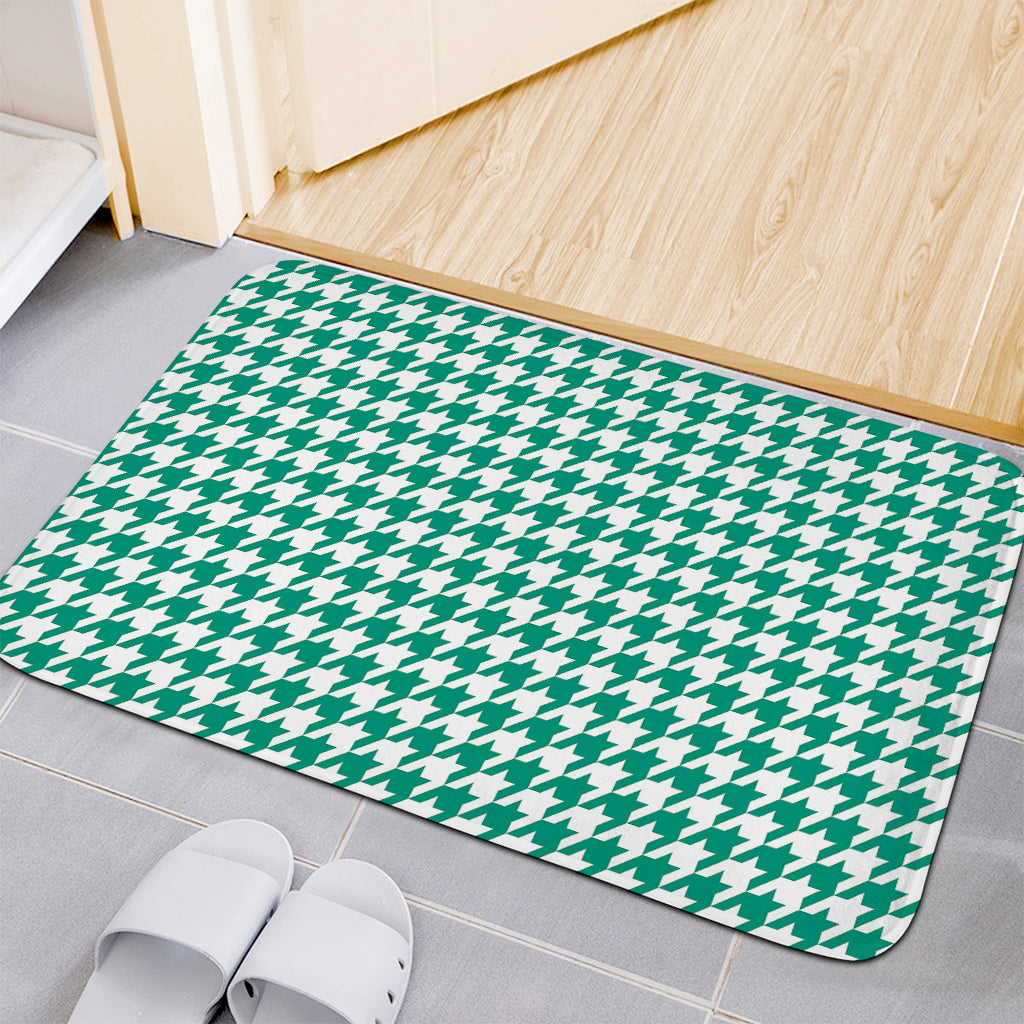 Jungle Green And White Houndstooth Print Indoor Door Mat