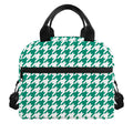 Jungle Green And White Houndstooth Print Insulated Lunch Bag