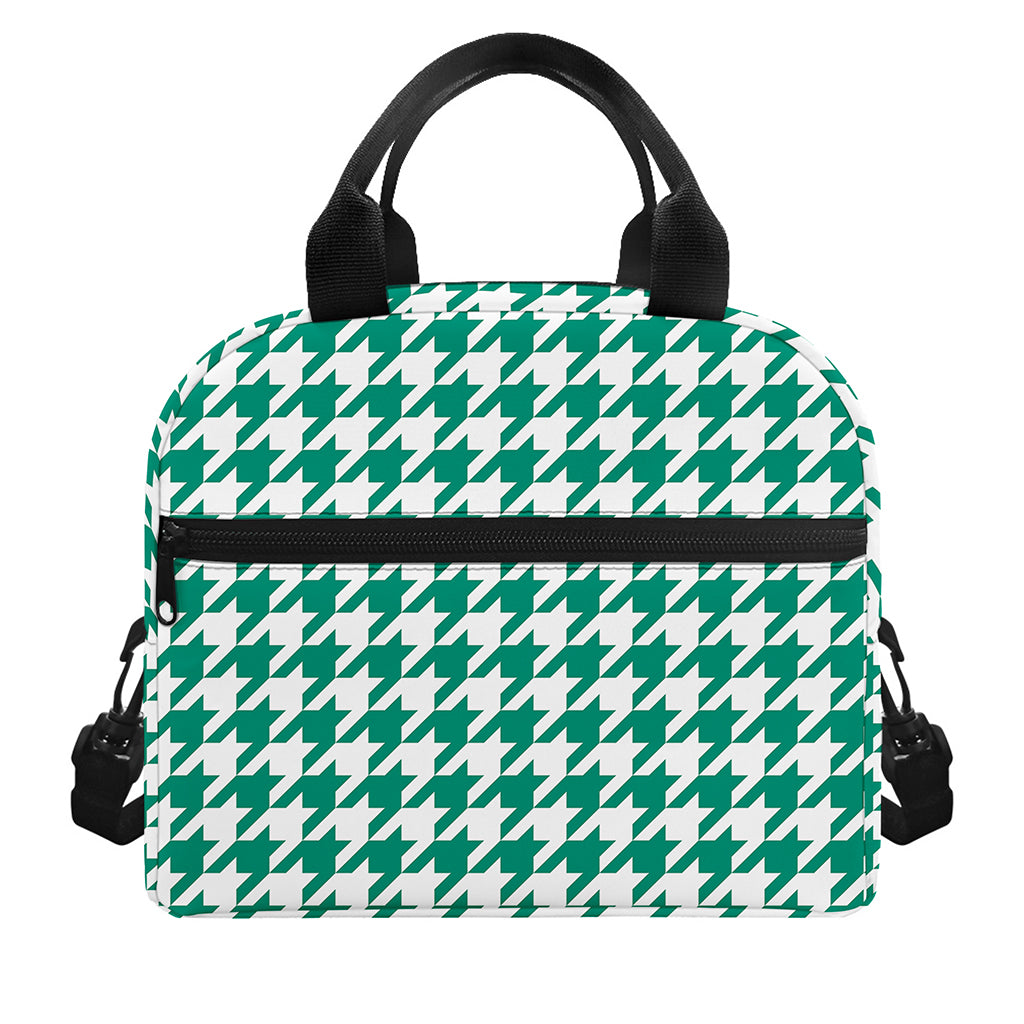 Jungle Green And White Houndstooth Print Insulated Lunch Bag