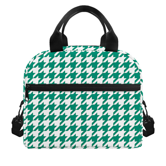 Jungle Green And White Houndstooth Print Insulated Lunch Bag