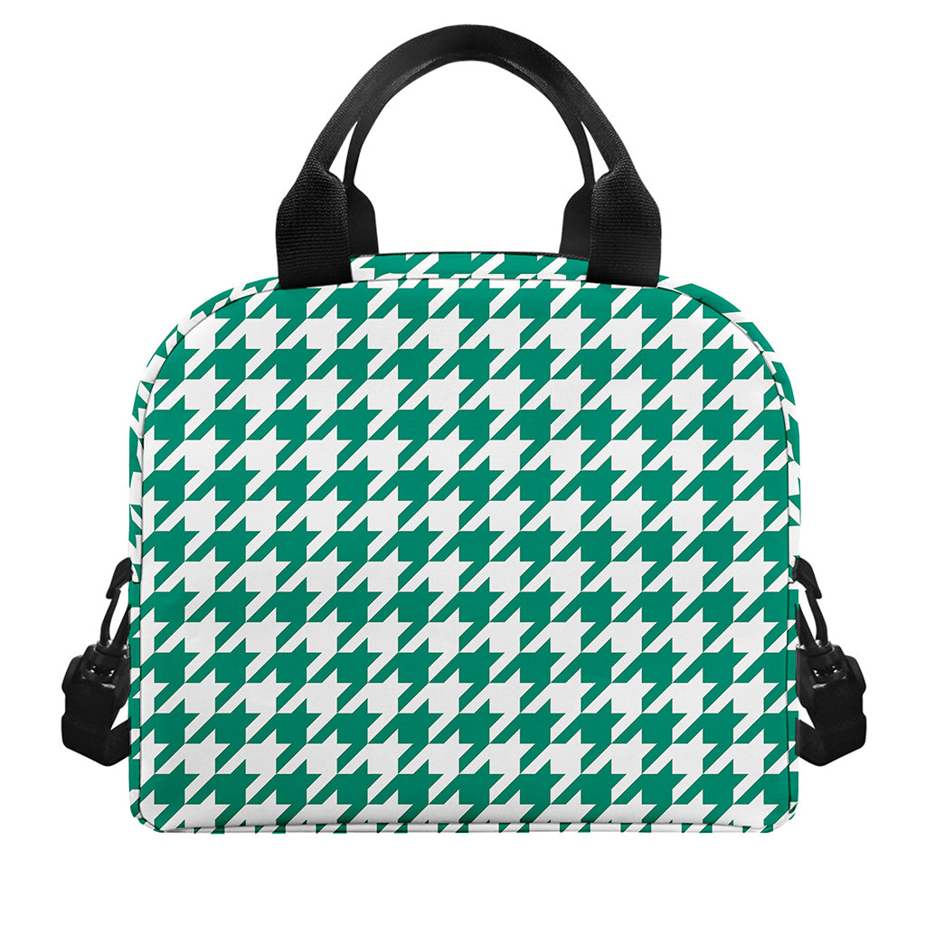 Jungle Green And White Houndstooth Print Insulated Lunch Bag