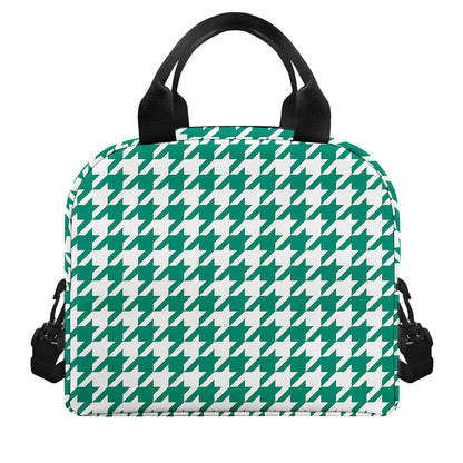 Jungle Green And White Houndstooth Print Insulated Lunch Bag