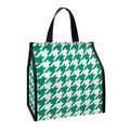 Jungle Green And White Houndstooth Print Insulated Lunch Tote