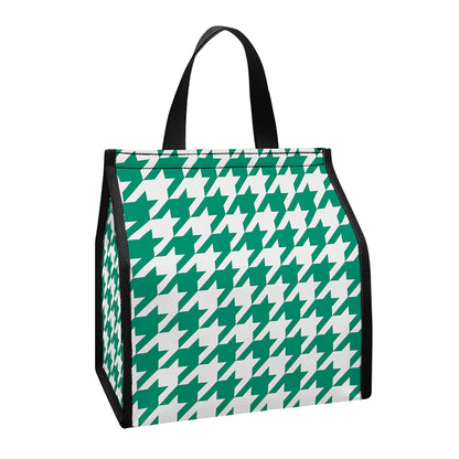 Jungle Green And White Houndstooth Print Insulated Lunch Tote