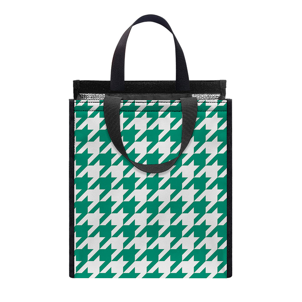 Jungle Green And White Houndstooth Print Insulated Lunch Tote