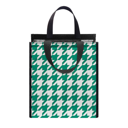 Jungle Green And White Houndstooth Print Insulated Lunch Tote