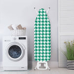 Jungle Green And White Houndstooth Print Ironing Board Cover