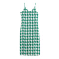 Jungle Green And White Houndstooth Print Jersey Midi Cami Dress