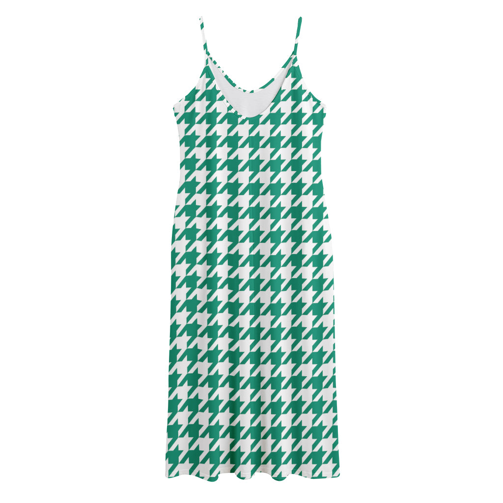 Jungle Green And White Houndstooth Print Jersey Midi Cami Dress