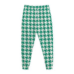 Jungle Green And White Houndstooth Print Jogger Pants