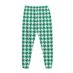 Jungle Green And White Houndstooth Print Jogger Pants