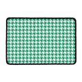 Jungle Green And White Houndstooth Print Kitchen Mat