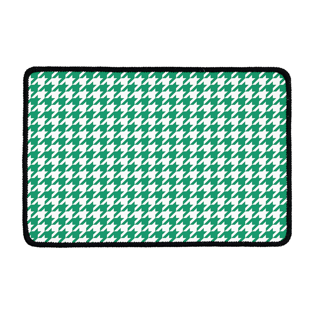 Jungle Green And White Houndstooth Print Kitchen Mat