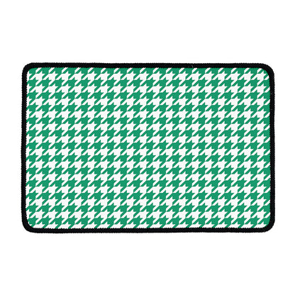 Jungle Green And White Houndstooth Print Kitchen Mat