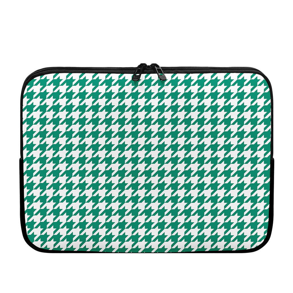 Jungle Green And White Houndstooth Print Laptop Sleeve