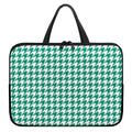 Jungle Green And White Houndstooth Print Laptop Sleeve With Handle