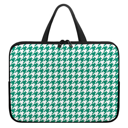 Jungle Green And White Houndstooth Print Laptop Sleeve With Handle