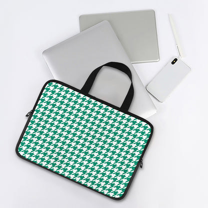 Jungle Green And White Houndstooth Print Laptop Sleeve With Handle