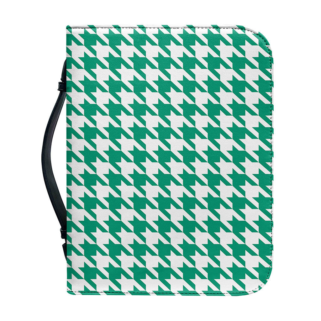 Jungle Green And White Houndstooth Print Leather Bible Cover