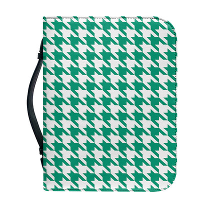 Jungle Green And White Houndstooth Print Leather Bible Cover