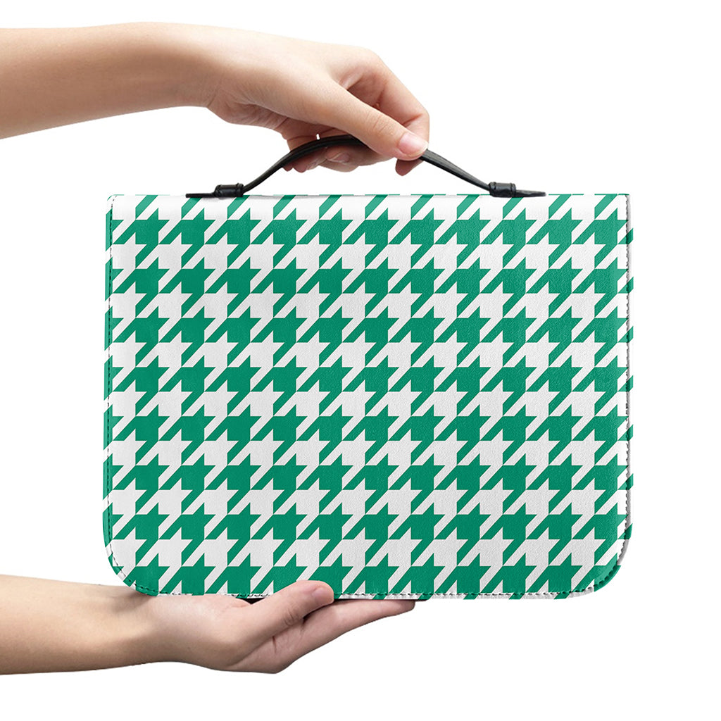 Jungle Green And White Houndstooth Print Leather Bible Cover