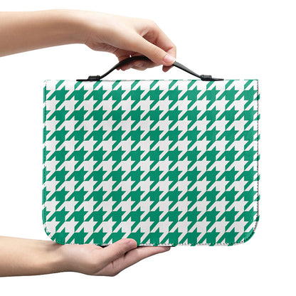 Jungle Green And White Houndstooth Print Leather Bible Cover