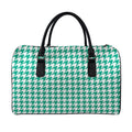 Jungle Green And White Houndstooth Print Leather Duffel Bag