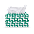Jungle Green And White Houndstooth Print Leather Tissue Box Cover