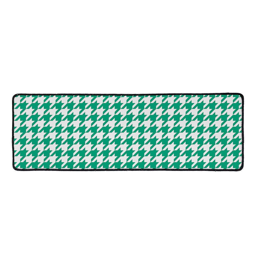 Jungle Green And White Houndstooth Print Long Kitchen Mat